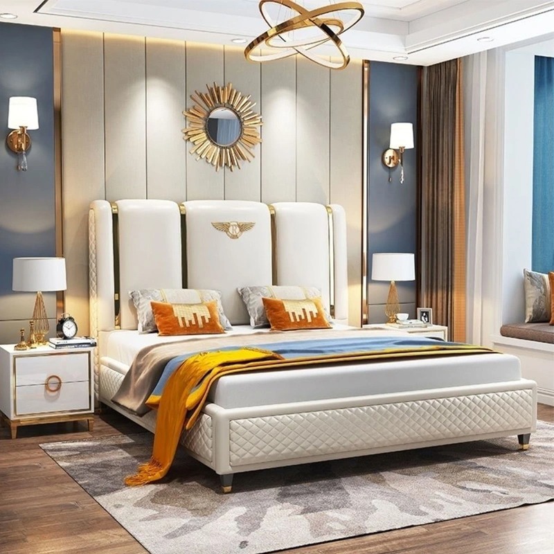 Hotel Bedroom Furniture Set Storage Luxury Double up-Holstered Beds