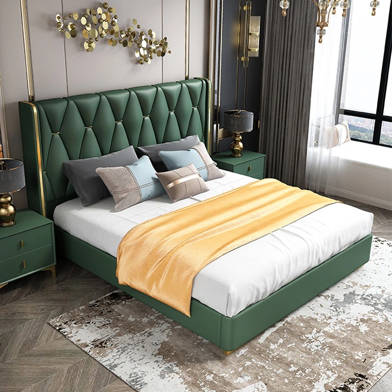 Hotel Leather Storage Bedroom Furniture Set Double up-Holstered Beds