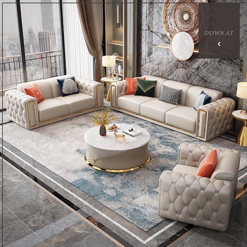 Leather tufted sofa set modern U-shaped living room furniture