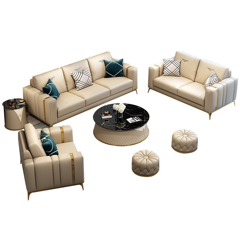 Luxury Italian living room sofa set with high-quality grain leather sofa