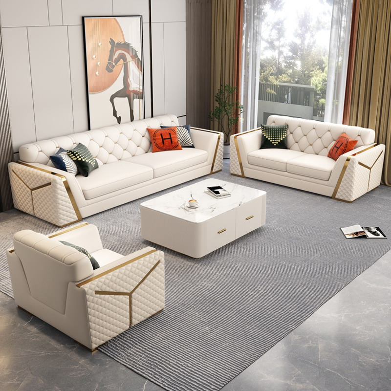 Modern sofa luxury white leather Chesterfield segmented sofa set