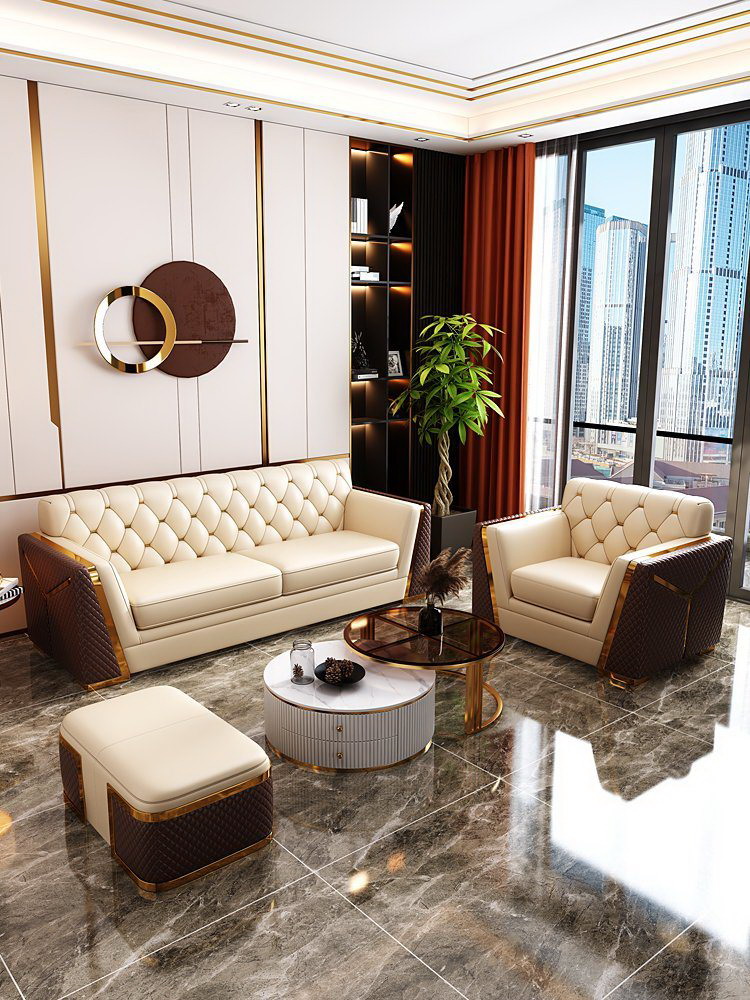 Modern sofa luxury white leather Chesterfield segmented sofa set