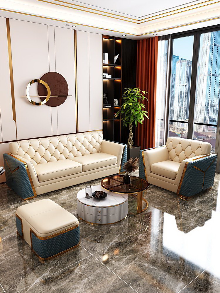 Modern sofa luxury white leather Chesterfield segmented sofa set