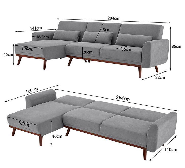 3 Seater Chaise with Sofa Bed